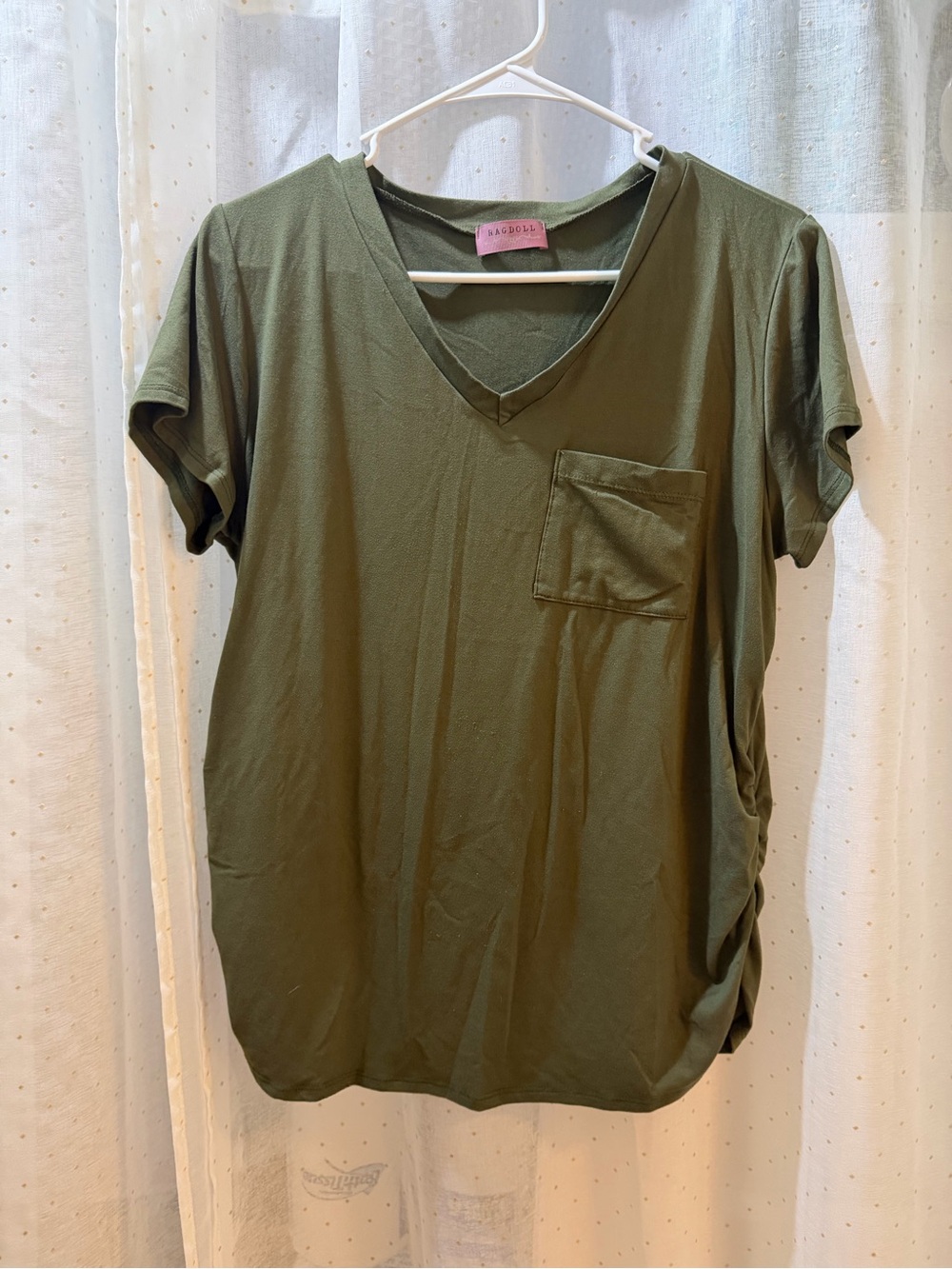 V-Neck Maternity Pocket Tee - Olive Green